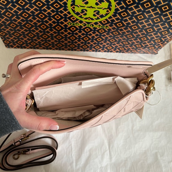 Tory Burch Fleming Soft Grain Mini Crescent Bag Crossbody Bag Shoulder Bag Blush - Picture 9 of 14